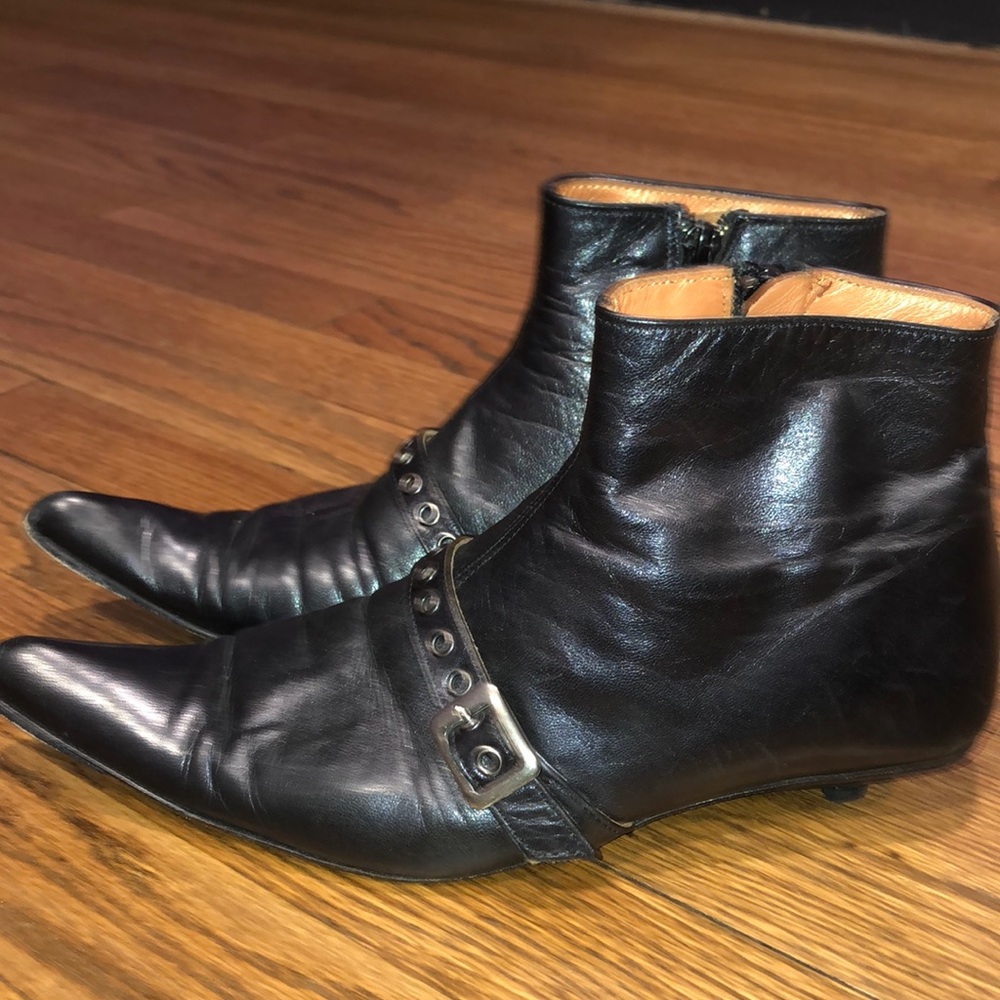 Black leather booties with strap- Peter Kent